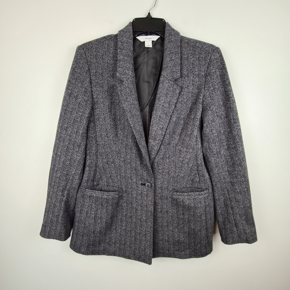 Old Navy Womens Gray Herringbone Blazer Jacket Size S Single Button Professional
